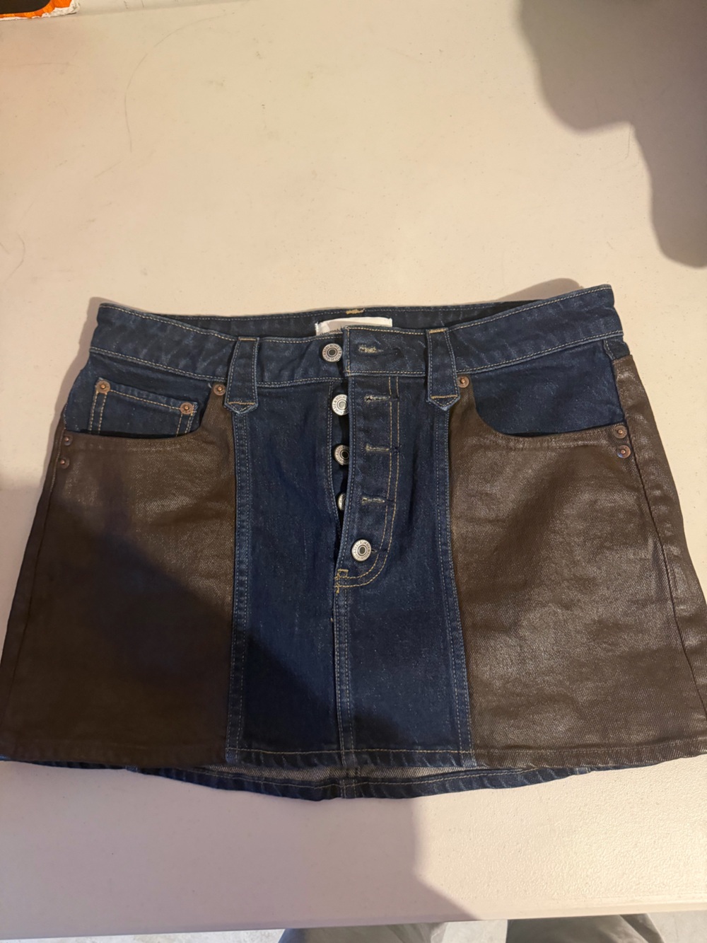 Abercrombie & Fitch Navy and Brown Two-Tone Slim mini skirt